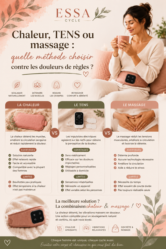 Chaleur, TENS ou massage : quelle méthode choisir contre les douleurs de règles ?